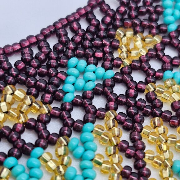 Huichol Beaded Collar Necklace| Handmade Purple, Turquoise & Gold – New from Mex - Picture 15 of 16